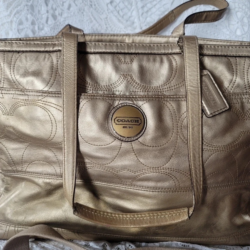 Huge Gold Leather Coach Diaper Laptop Bag